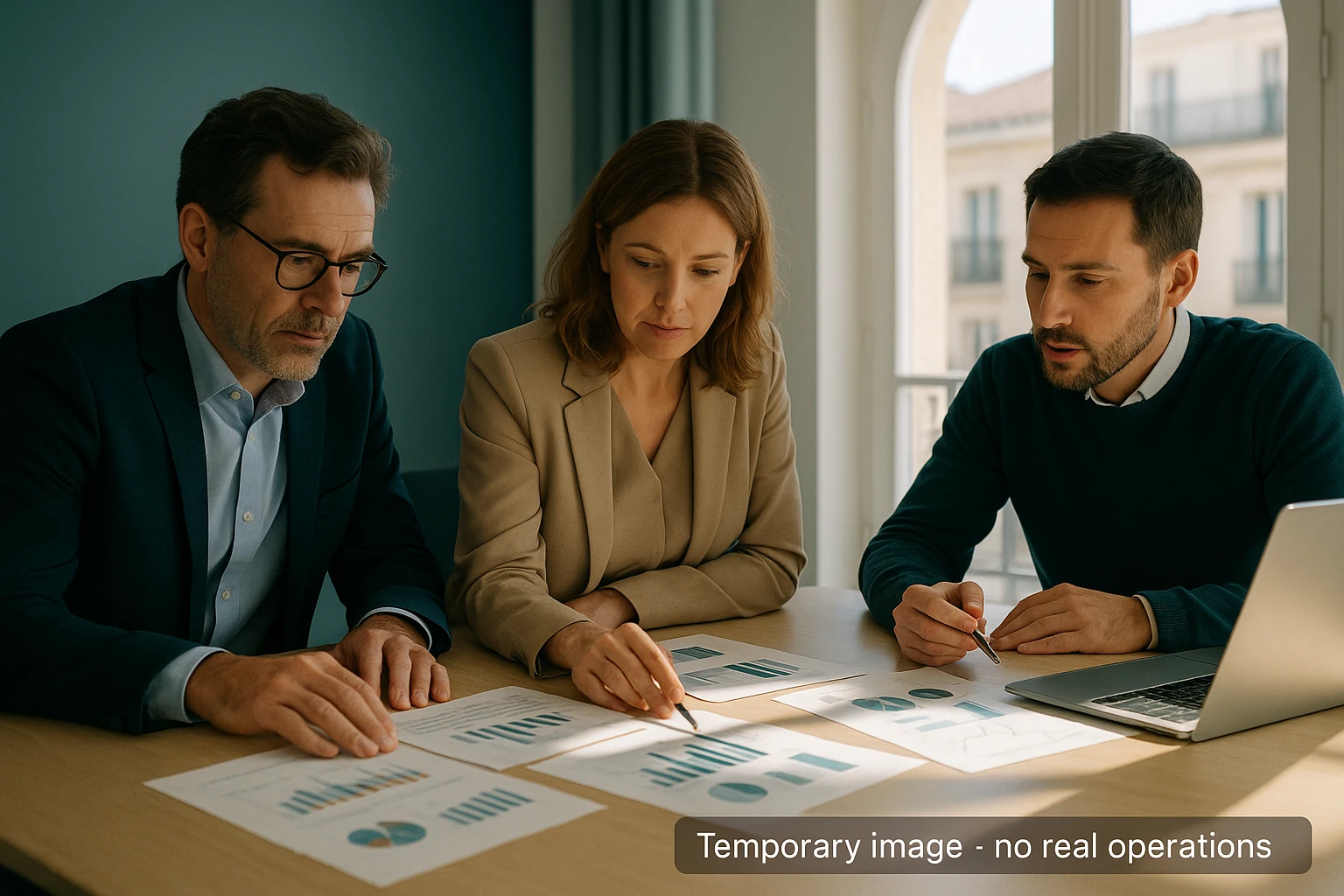 Equipo del hub laboral y concursal revisando tableros tácticos en una sala temporal